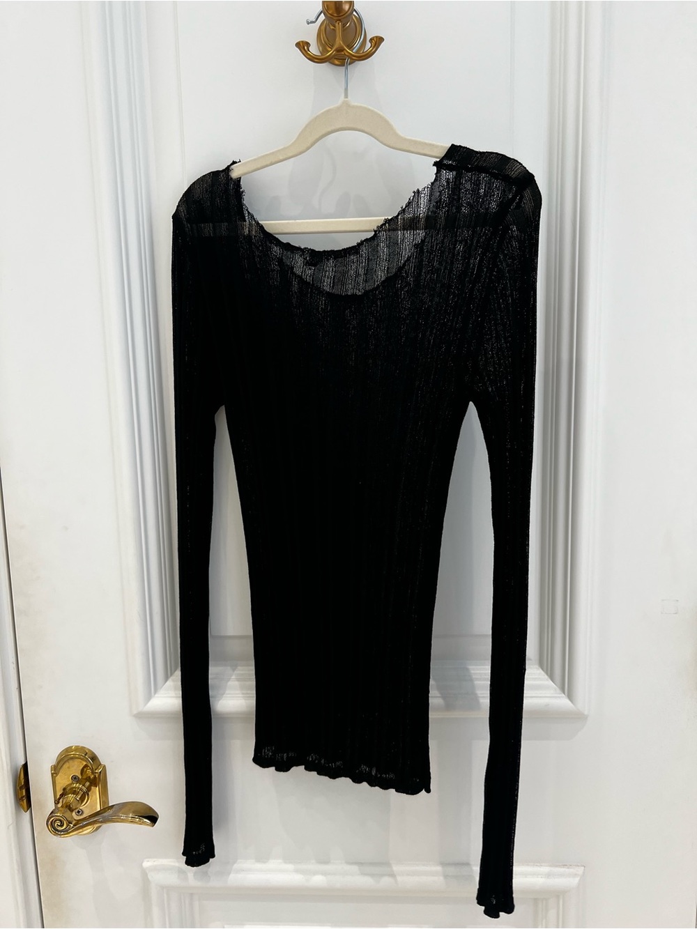 Zara small Sheer Ribbed Long Sleeve Top - Black